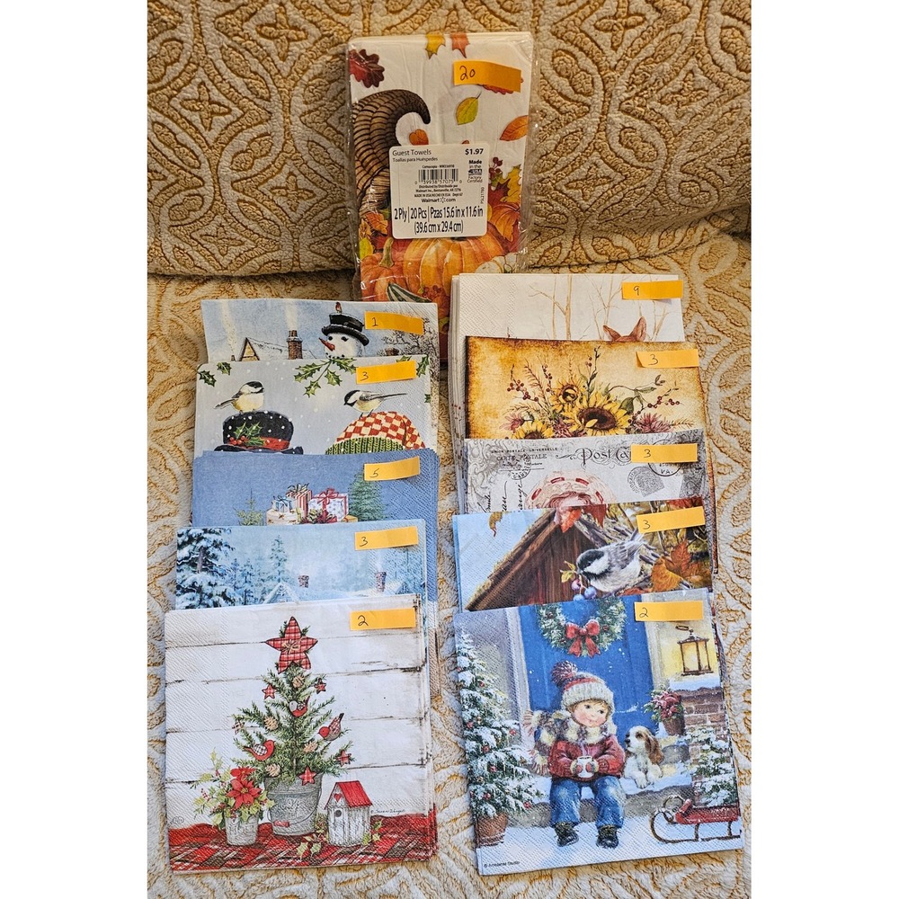 54 Vintage Christmas Winter Decorative Paper Napkins Decoupage Art Craft Lot